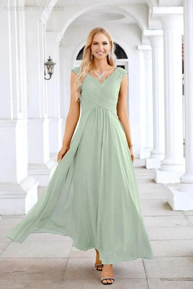 Ladies Chiffon V Neck Sleeveless Floor Length Bridesmaid Evening Dress Wedding Party Evening Dress 28126 - Image 203