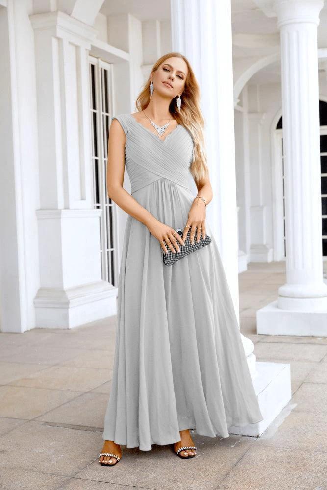Ladies Chiffon V Neck Sleeveless Floor Length Bridesmaid Evening Dress Wedding Party Evening Dress 28126 - Image 205