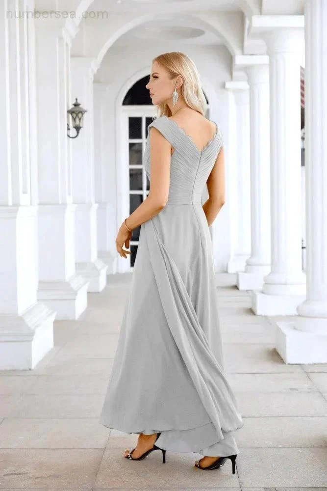 Ladies Chiffon V Neck Sleeveless Floor Length Bridesmaid Evening Dress Wedding Party Evening Dress 28126 - Image 206