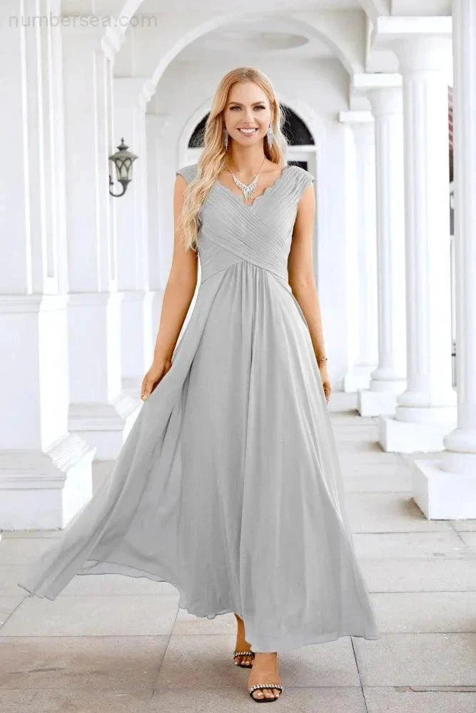 Ladies Chiffon V Neck Sleeveless Floor Length Bridesmaid Evening Dress Wedding Party Evening Dress 28126 - Image 207