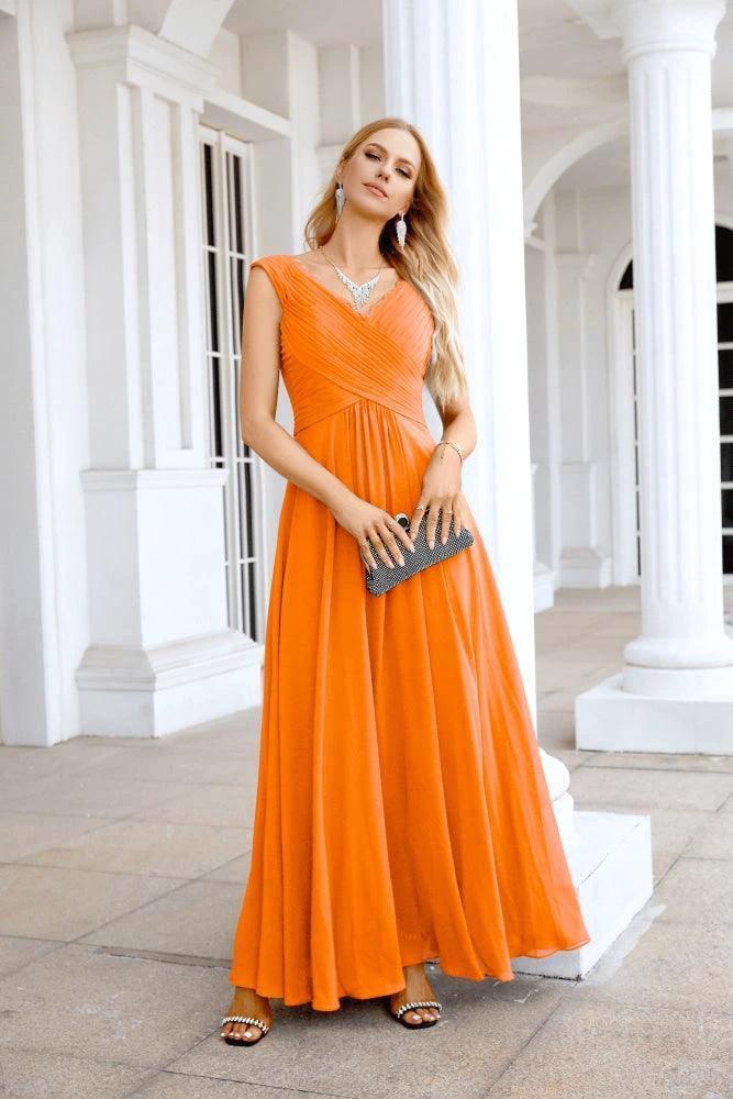 Ladies Chiffon V Neck Sleeveless Floor Length Bridesmaid Evening Dress Wedding Party Evening Dress 28126 - Image 21