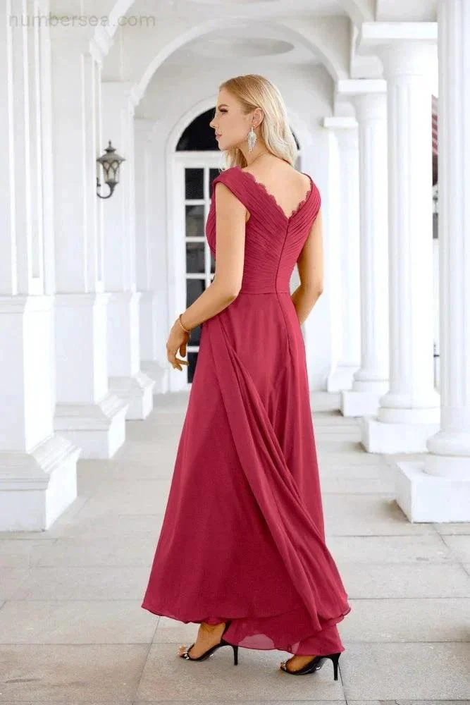 Ladies Chiffon V Neck Sleeveless Floor Length Bridesmaid Evening Dress Wedding Party Evening Dress 28126 - Image 210
