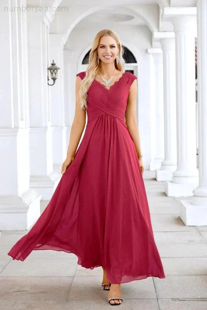 Ladies Chiffon V Neck Sleeveless Floor Length Bridesmaid Evening Dress Wedding Party Evening Dress 28126 - Image 211