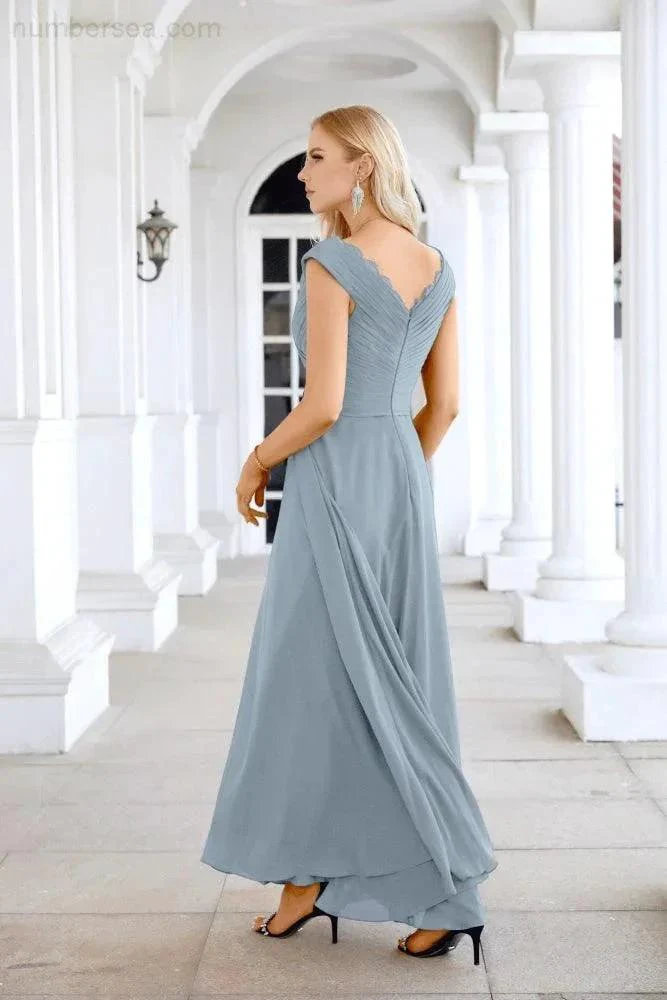 Ladies Chiffon V Neck Sleeveless Floor Length Bridesmaid Evening Dress Wedding Party Evening Dress 28126 - Image 214