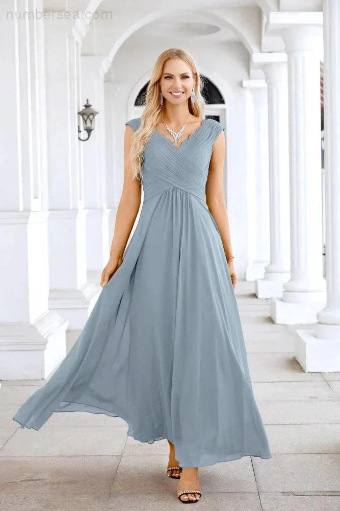 Ladies Chiffon V Neck Sleeveless Floor Length Bridesmaid Evening Dress Wedding Party Evening Dress 28126 - Image 215