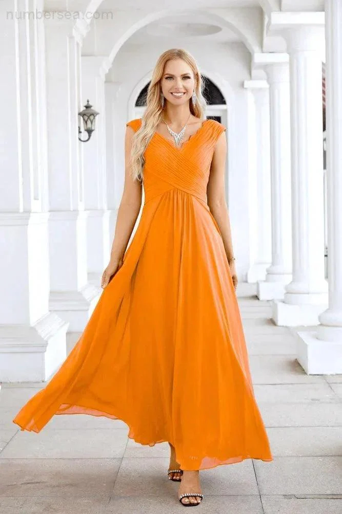 Ladies Chiffon V Neck Sleeveless Floor Length Bridesmaid Evening Dress Wedding Party Evening Dress 28126 - Image 23