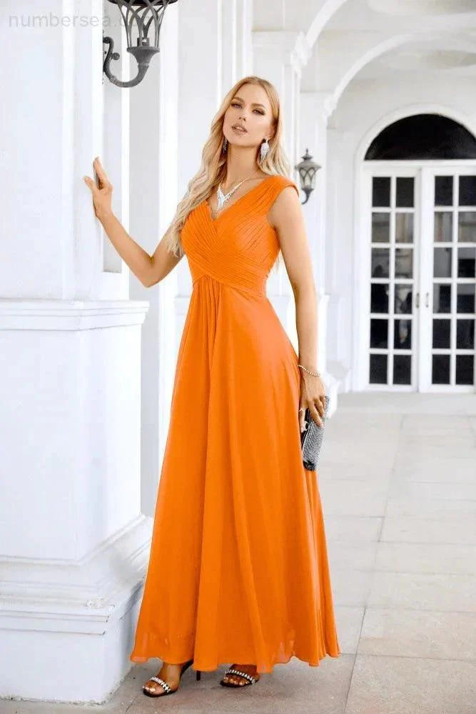 Ladies Chiffon V Neck Sleeveless Floor Length Bridesmaid Evening Dress Wedding Party Evening Dress 28126 - Image 24