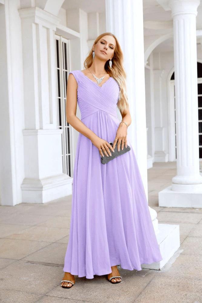Ladies Chiffon V Neck Sleeveless Floor Length Bridesmaid Evening Dress Wedding Party Evening Dress 28126 - Image 25