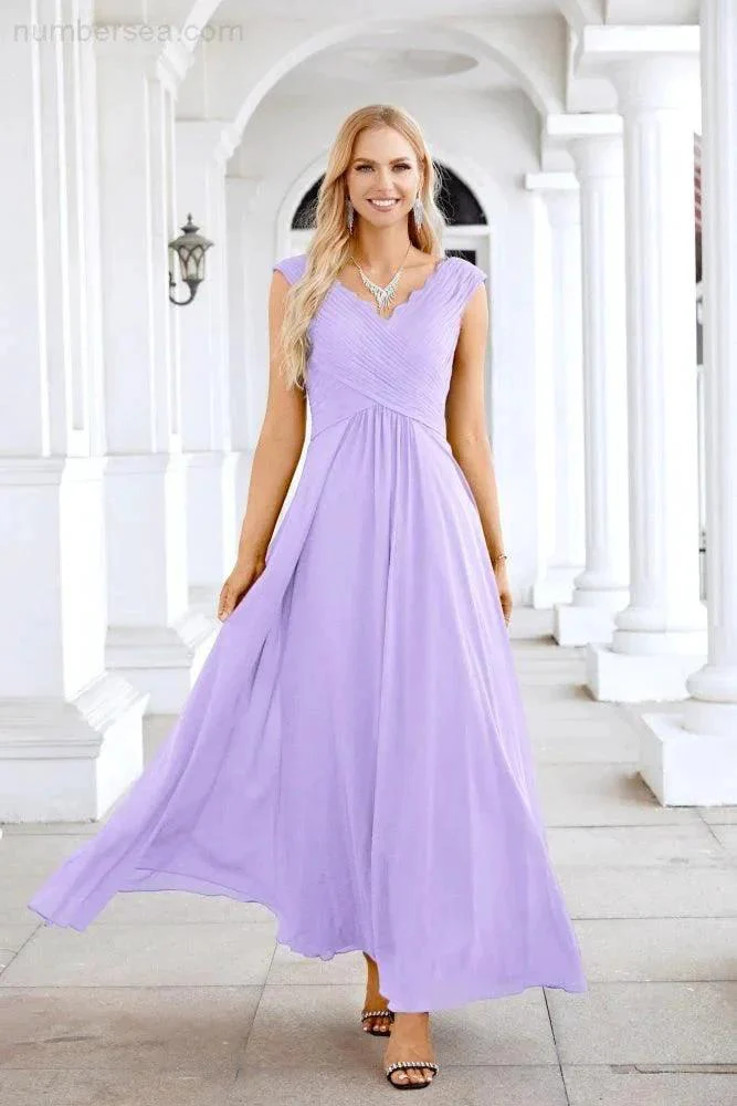 Ladies Chiffon V Neck Sleeveless Floor Length Bridesmaid Evening Dress Wedding Party Evening Dress 28126 - Image 27