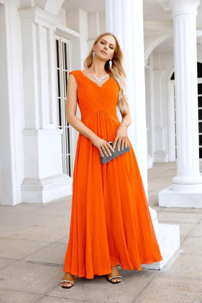 Ladies Chiffon V Neck Sleeveless Floor Length Bridesmaid Evening Dress Wedding Party Evening Dress 28126 - Image 29