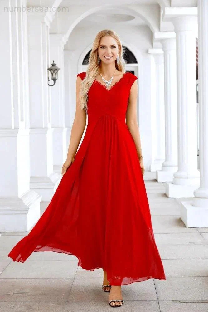 Ladies Chiffon V Neck Sleeveless Floor Length Bridesmaid Evening Dress Wedding Party Evening Dress 28126 - Image 3