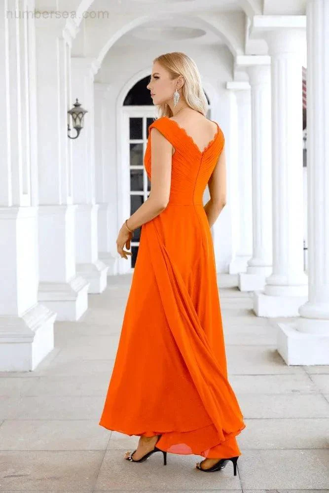 Ladies Chiffon V Neck Sleeveless Floor Length Bridesmaid Evening Dress Wedding Party Evening Dress 28126 - Image 30