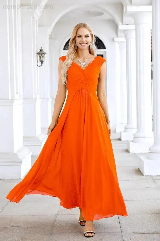 Ladies Chiffon V Neck Sleeveless Floor Length Bridesmaid Evening Dress Wedding Party Evening Dress 28126 - Image 31