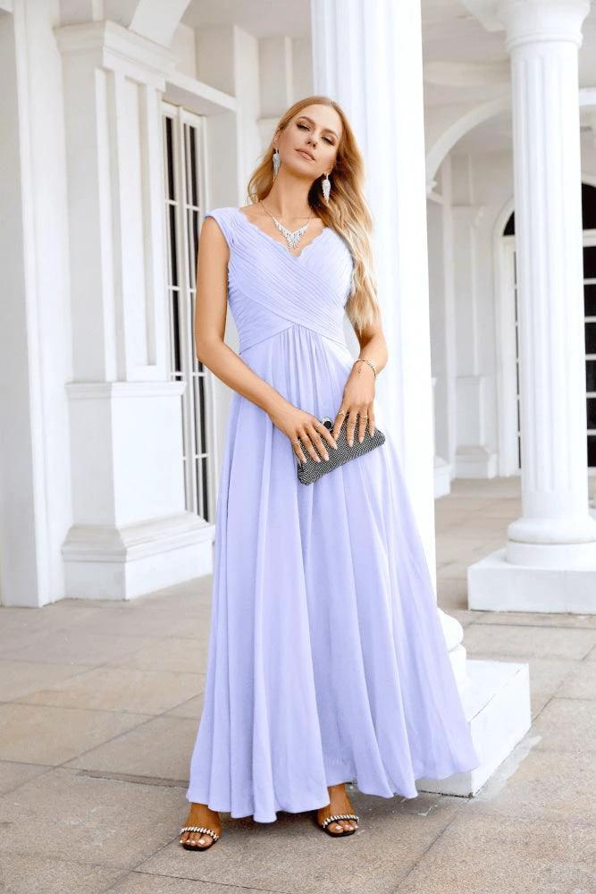 Ladies Chiffon V Neck Sleeveless Floor Length Bridesmaid Evening Dress Wedding Party Evening Dress 28126 - Image 33