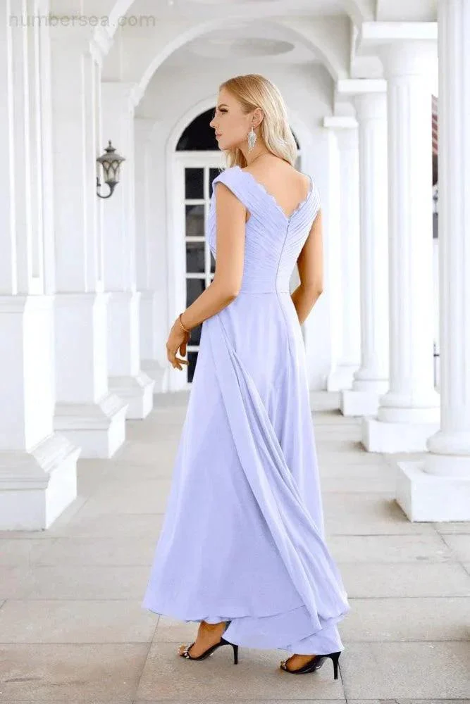 Ladies Chiffon V Neck Sleeveless Floor Length Bridesmaid Evening Dress Wedding Party Evening Dress 28126 - Image 34