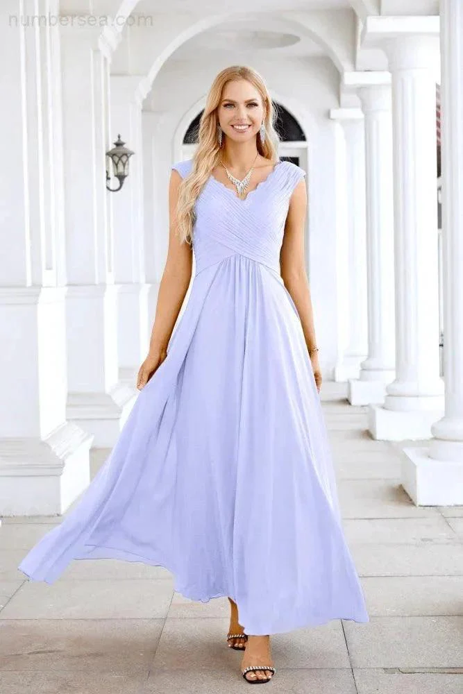 Ladies Chiffon V Neck Sleeveless Floor Length Bridesmaid Evening Dress Wedding Party Evening Dress 28126 - Image 35