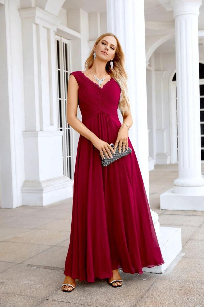 Ladies Chiffon V Neck Sleeveless Floor Length Bridesmaid Evening Dress Wedding Party Evening Dress 28126 - Image 37