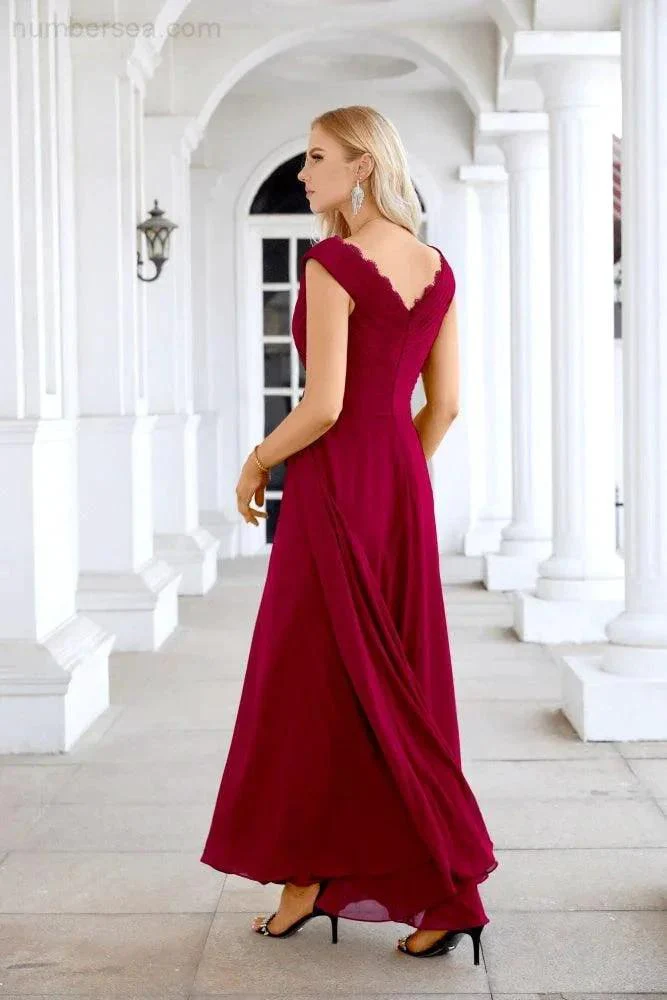 Ladies Chiffon V Neck Sleeveless Floor Length Bridesmaid Evening Dress Wedding Party Evening Dress 28126 - Image 38