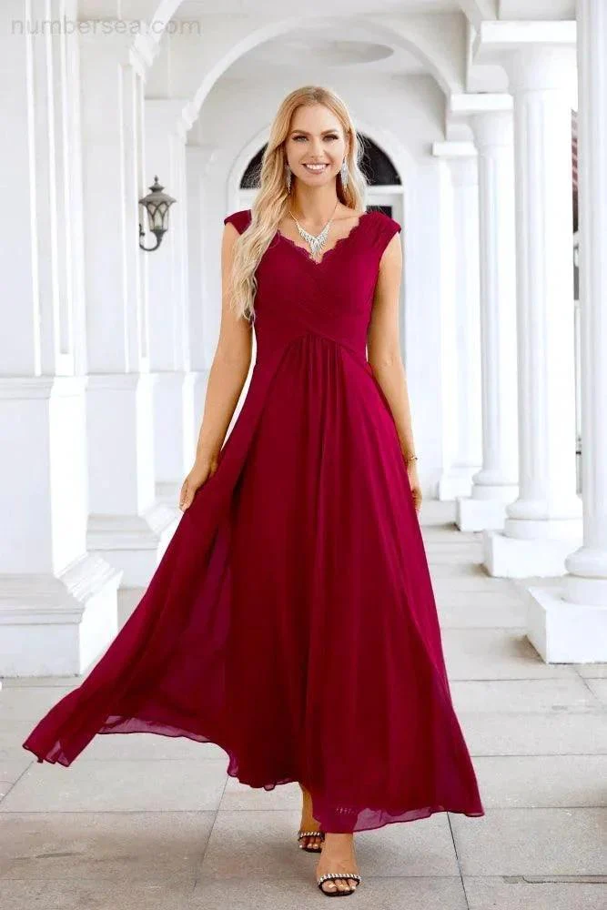 Ladies Chiffon V Neck Sleeveless Floor Length Bridesmaid Evening Dress Wedding Party Evening Dress 28126 - Image 39