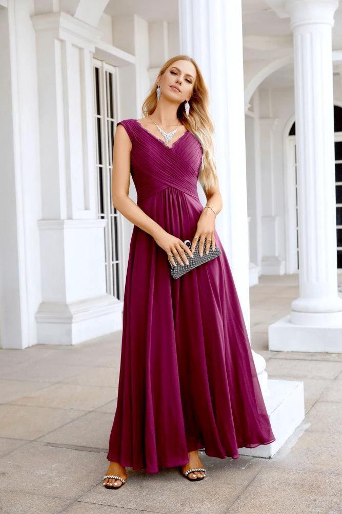 Ladies Chiffon V Neck Sleeveless Floor Length Bridesmaid Evening Dress Wedding Party Evening Dress 28126 - Image 41