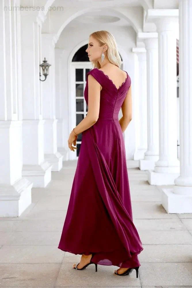 Ladies Chiffon V Neck Sleeveless Floor Length Bridesmaid Evening Dress Wedding Party Evening Dress 28126 - Image 43