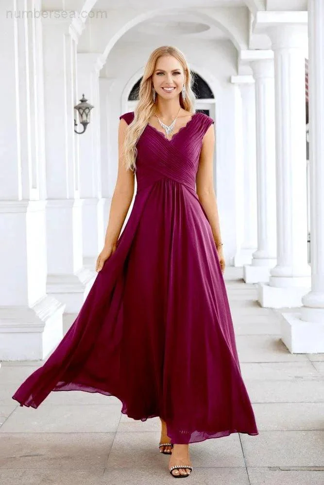 Ladies Chiffon V Neck Sleeveless Floor Length Bridesmaid Evening Dress Wedding Party Evening Dress 28126 - Image 44