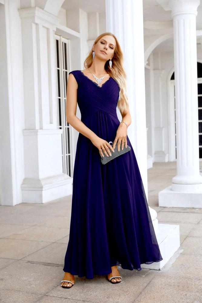 Ladies Chiffon V Neck Sleeveless Floor Length Bridesmaid Evening Dress Wedding Party Evening Dress 28126 - Image 45