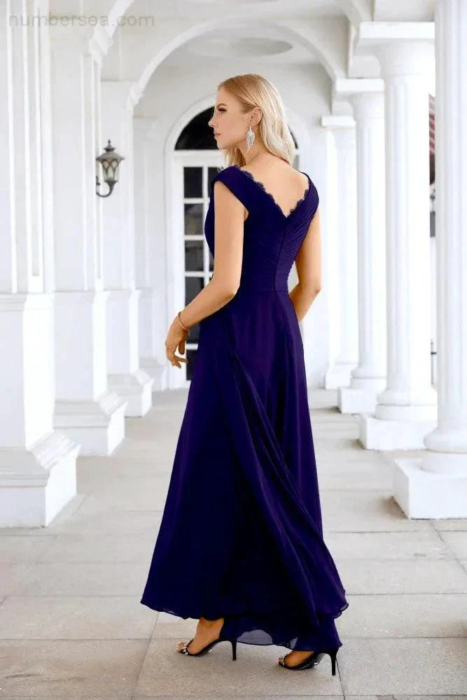 Ladies Chiffon V Neck Sleeveless Floor Length Bridesmaid Evening Dress Wedding Party Evening Dress 28126 - Image 46