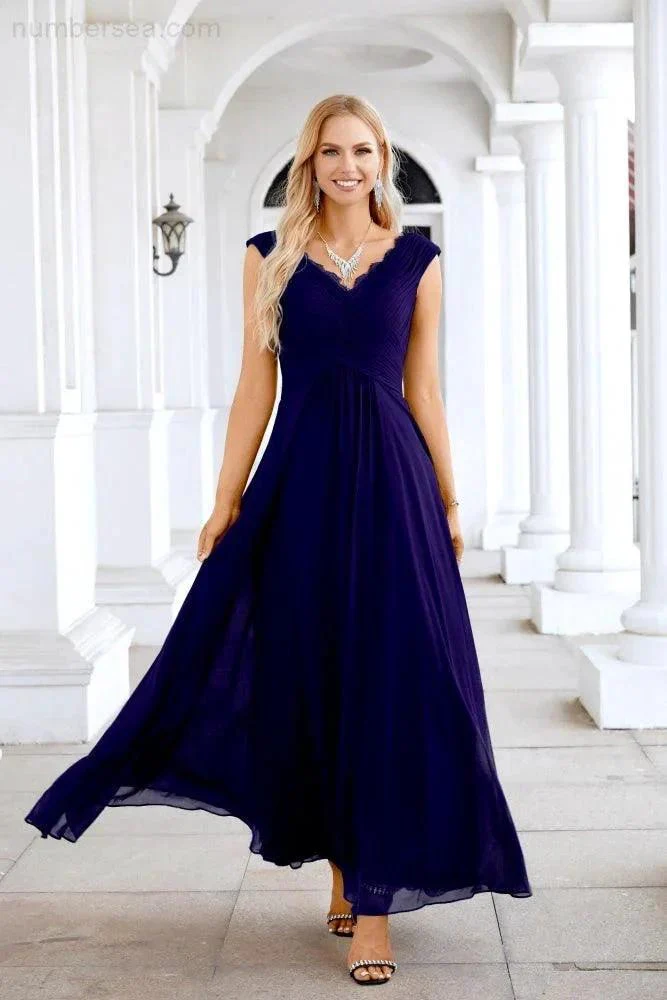 Ladies Chiffon V Neck Sleeveless Floor Length Bridesmaid Evening Dress Wedding Party Evening Dress 28126 - Image 47