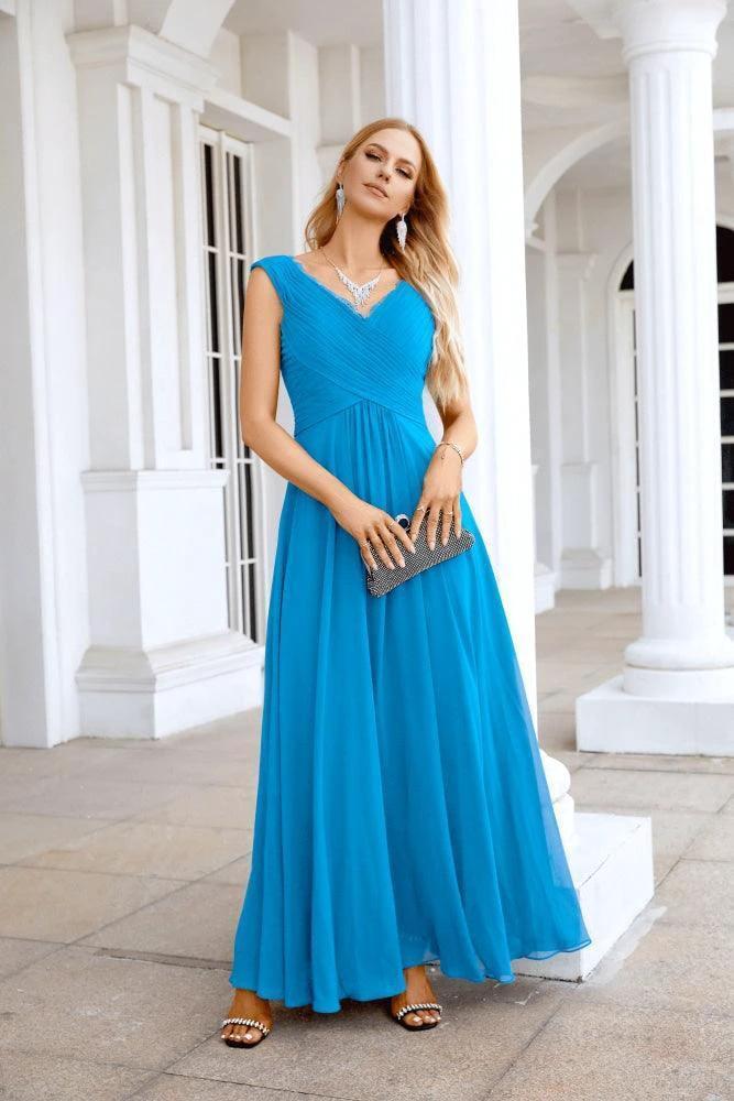Ladies Chiffon V Neck Sleeveless Floor Length Bridesmaid Evening Dress Wedding Party Evening Dress 28126 - Image 5