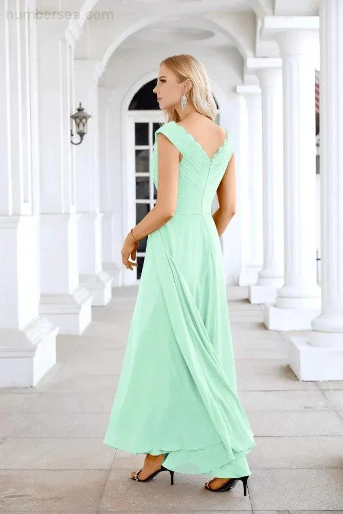 Ladies Chiffon V Neck Sleeveless Floor Length Bridesmaid Evening Dress Wedding Party Evening Dress 28126 - Image 50