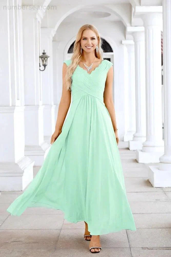 Ladies Chiffon V Neck Sleeveless Floor Length Bridesmaid Evening Dress Wedding Party Evening Dress 28126 - Image 51