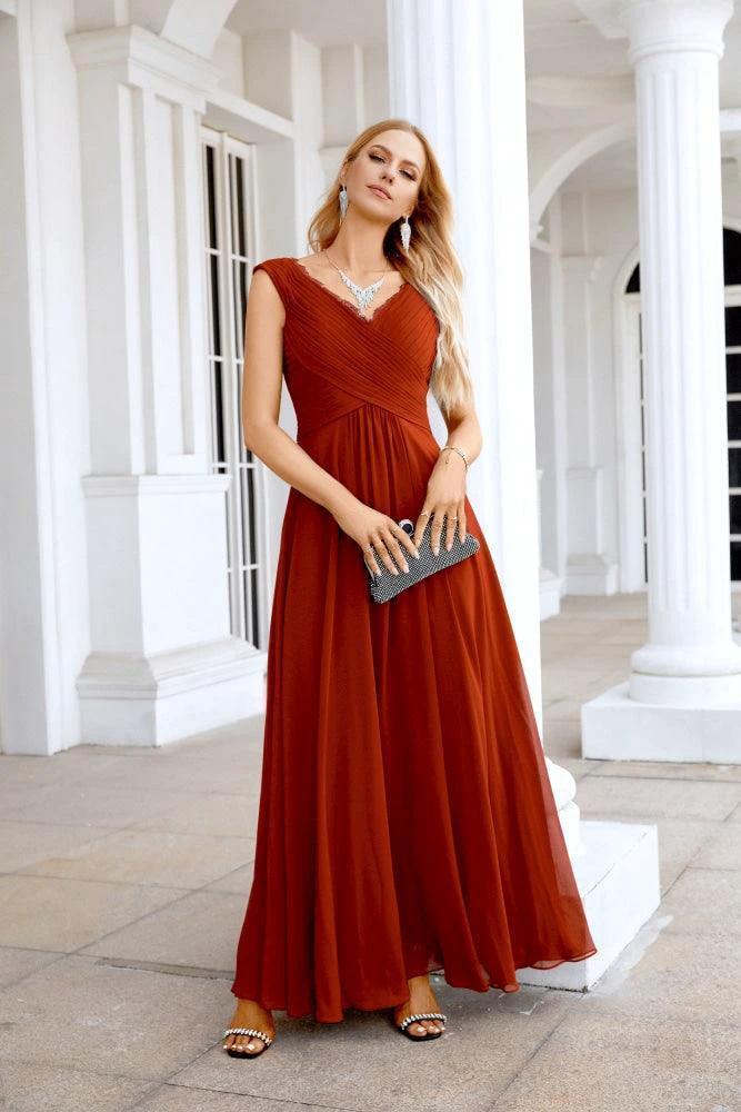 Ladies Chiffon V Neck Sleeveless Floor Length Bridesmaid Evening Dress Wedding Party Evening Dress 28126 - Image 53
