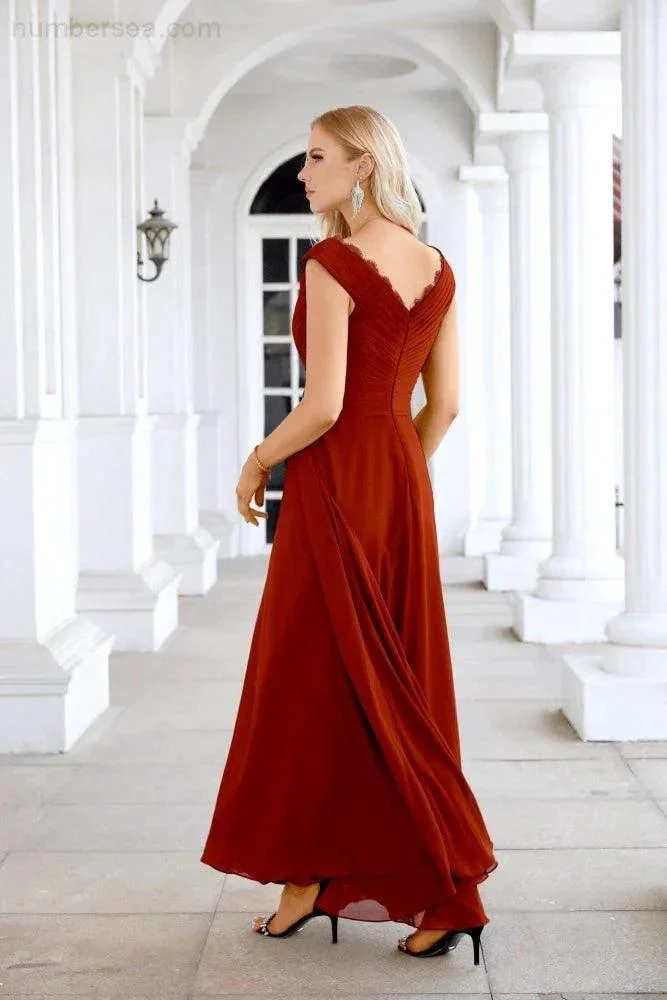 Ladies Chiffon V Neck Sleeveless Floor Length Bridesmaid Evening Dress Wedding Party Evening Dress 28126 - Image 54