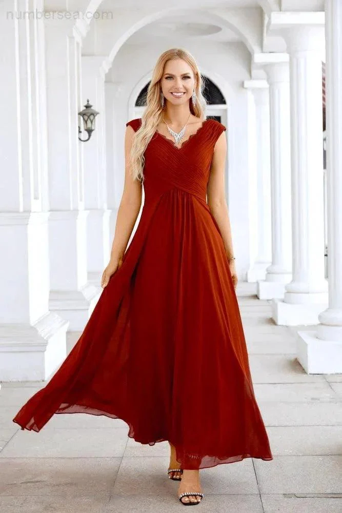Ladies Chiffon V Neck Sleeveless Floor Length Bridesmaid Evening Dress Wedding Party Evening Dress 28126 - Image 55