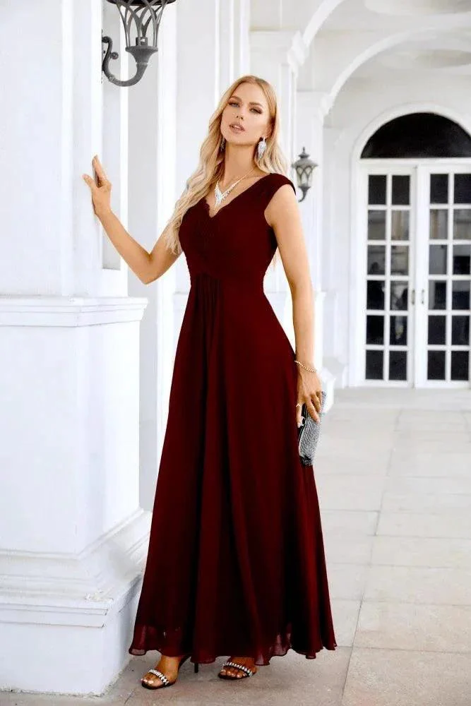 Ladies Chiffon V Neck Sleeveless Floor Length Bridesmaid Evening Dress Wedding Party Evening Dress 28126 - Image 57