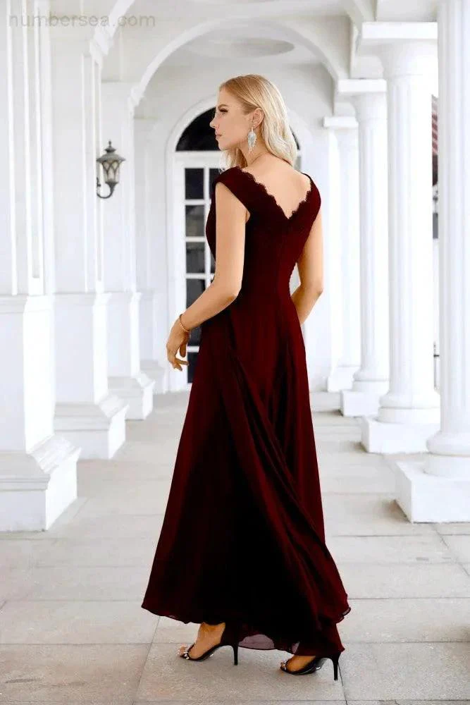 Ladies Chiffon V Neck Sleeveless Floor Length Bridesmaid Evening Dress Wedding Party Evening Dress 28126 - Image 59