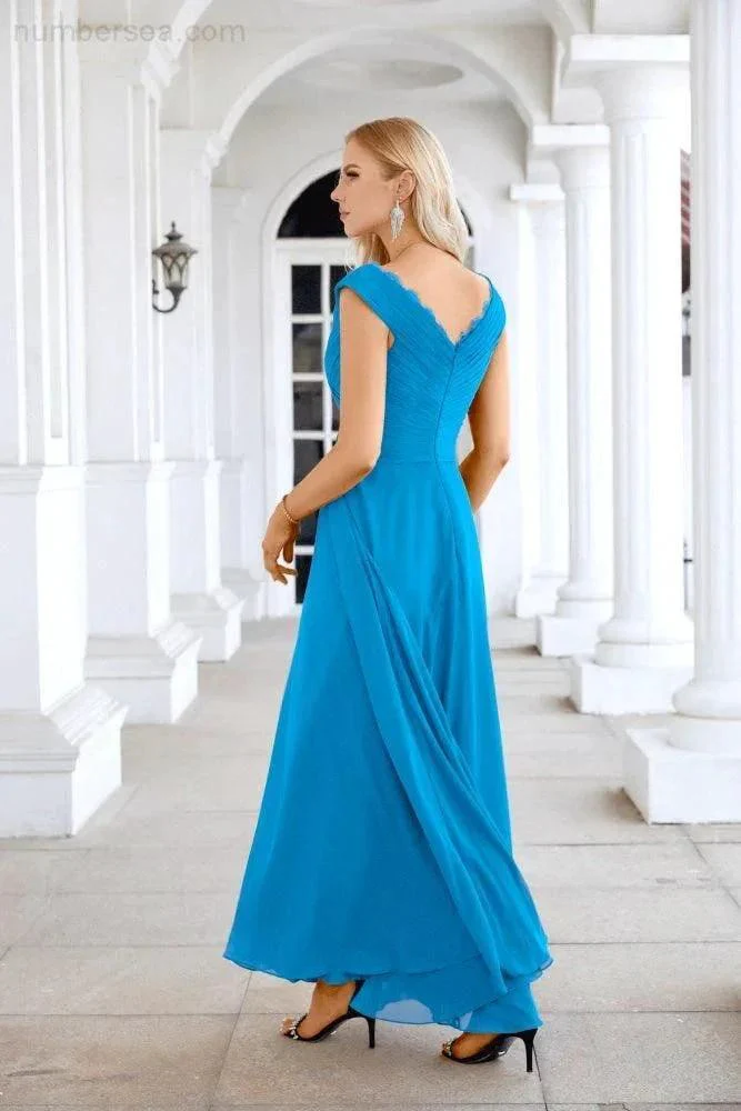 Ladies Chiffon V Neck Sleeveless Floor Length Bridesmaid Evening Dress Wedding Party Evening Dress 28126 - Image 6