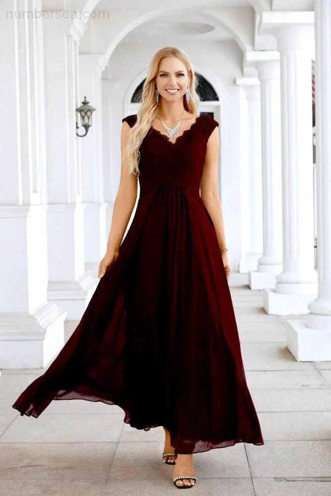 Ladies Chiffon V Neck Sleeveless Floor Length Bridesmaid Evening Dress Wedding Party Evening Dress 28126 - Image 60