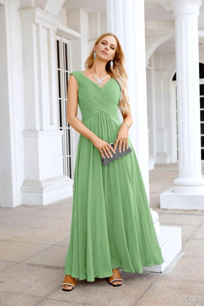 Ladies Chiffon V Neck Sleeveless Floor Length Bridesmaid Evening Dress Wedding Party Evening Dress 28126 - Image 61