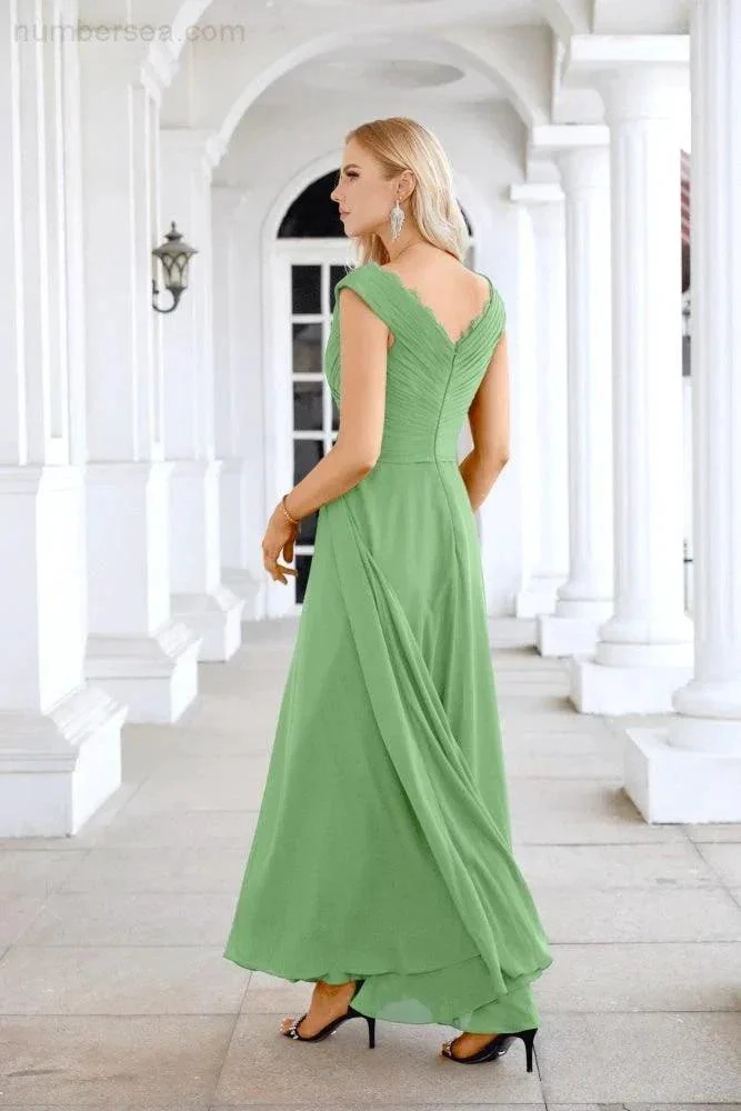 Ladies Chiffon V Neck Sleeveless Floor Length Bridesmaid Evening Dress Wedding Party Evening Dress 28126 - Image 62
