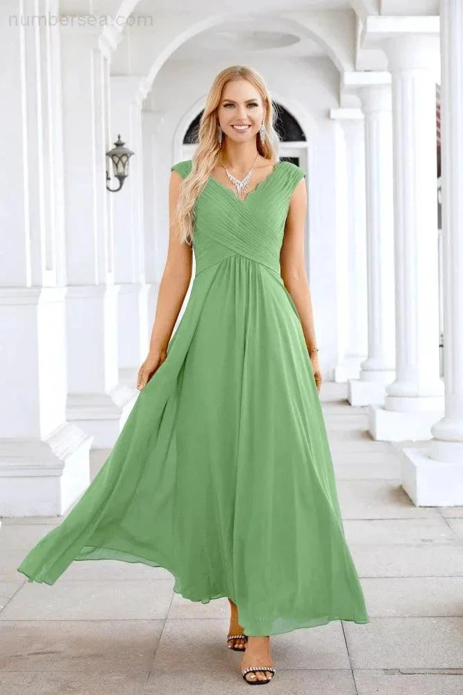 Ladies Chiffon V Neck Sleeveless Floor Length Bridesmaid Evening Dress Wedding Party Evening Dress 28126 - Image 63