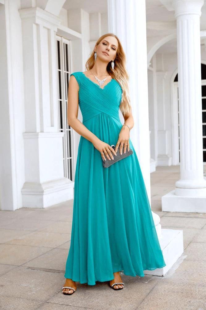 Ladies Chiffon V Neck Sleeveless Floor Length Bridesmaid Evening Dress Wedding Party Evening Dress 28126 - Image 65