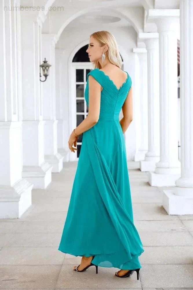 Ladies Chiffon V Neck Sleeveless Floor Length Bridesmaid Evening Dress Wedding Party Evening Dress 28126 - Image 66