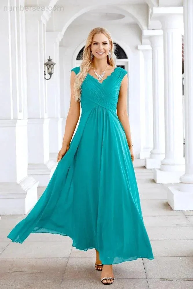 Ladies Chiffon V Neck Sleeveless Floor Length Bridesmaid Evening Dress Wedding Party Evening Dress 28126 - Image 68