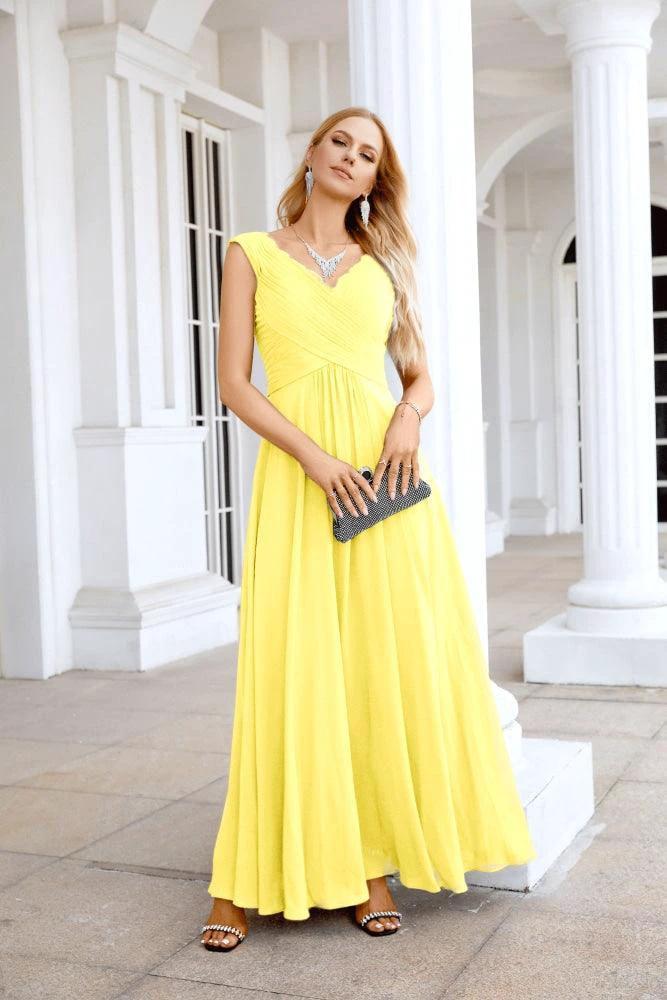 Ladies Chiffon V Neck Sleeveless Floor Length Bridesmaid Evening Dress Wedding Party Evening Dress 28126 - Image 69