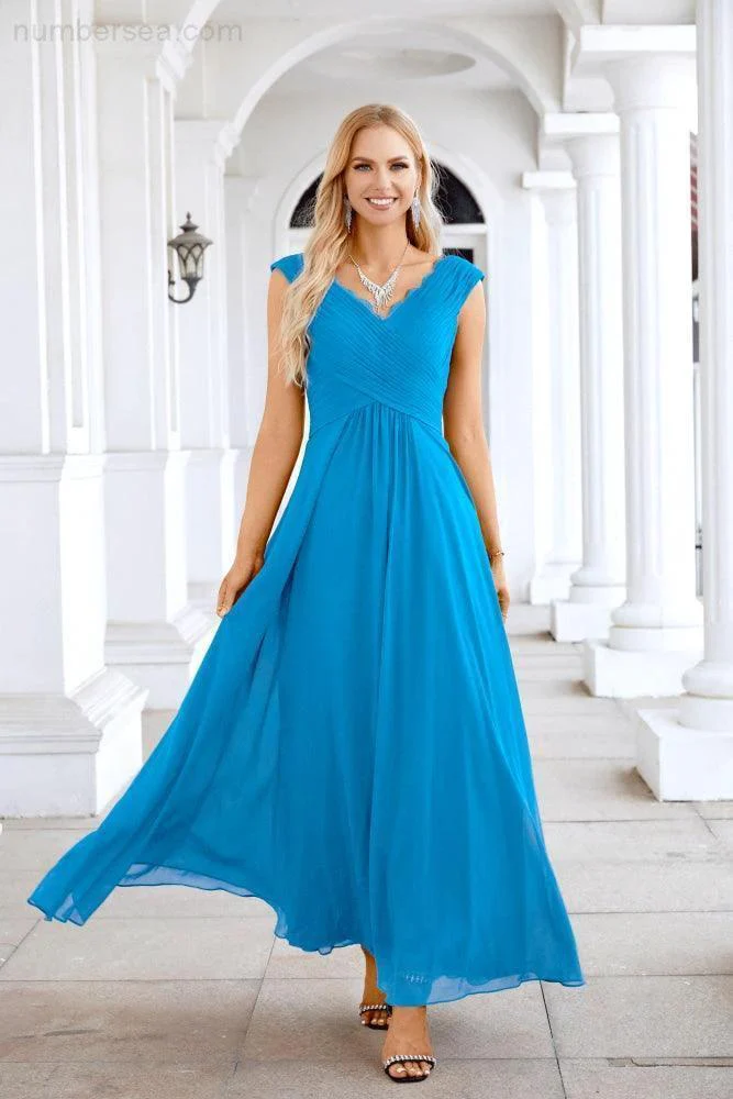 Ladies Chiffon V Neck Sleeveless Floor Length Bridesmaid Evening Dress Wedding Party Evening Dress 28126 - Image 7