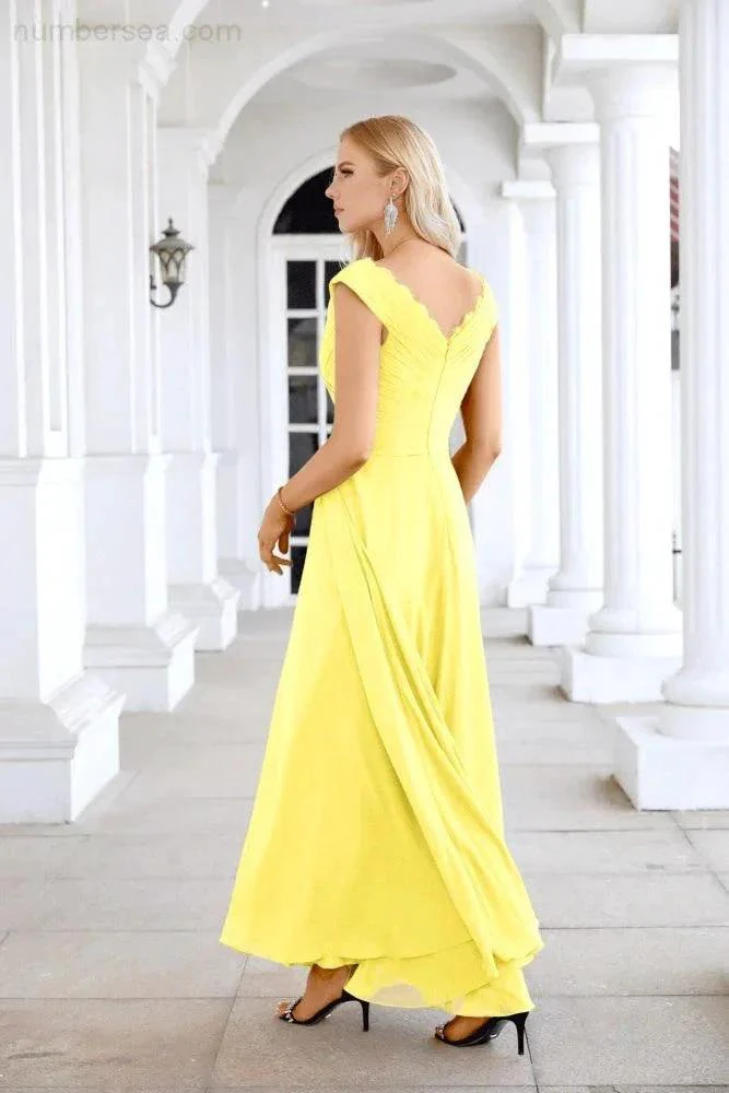 Ladies Chiffon V Neck Sleeveless Floor Length Bridesmaid Evening Dress Wedding Party Evening Dress 28126 - Image 70