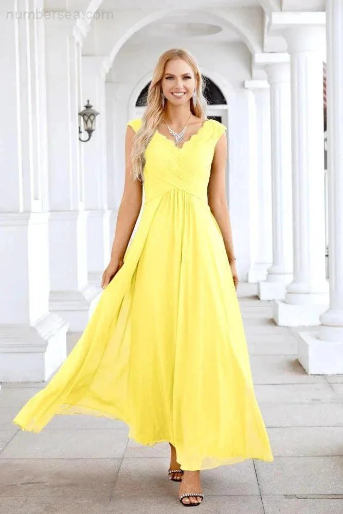 Ladies Chiffon V Neck Sleeveless Floor Length Bridesmaid Evening Dress Wedding Party Evening Dress 28126 - Image 71