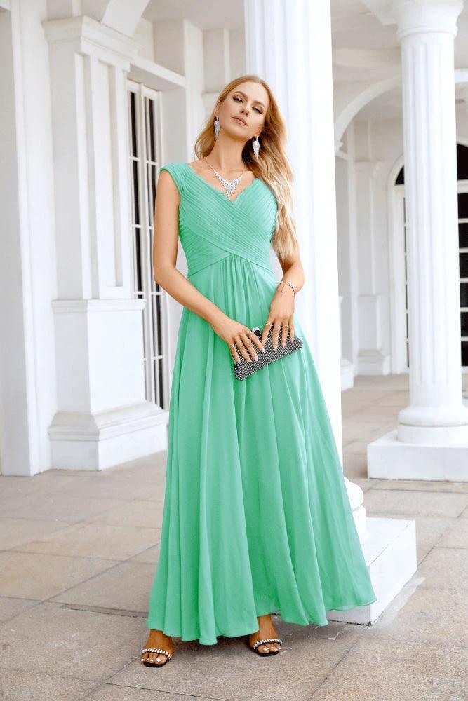 Ladies Chiffon V Neck Sleeveless Floor Length Bridesmaid Evening Dress Wedding Party Evening Dress 28126 - Image 73